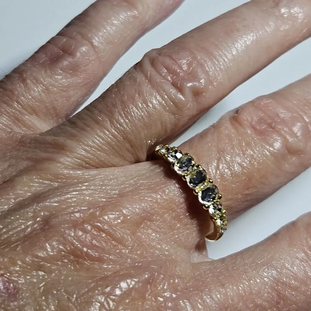 Gold Tone Clear Rhinestone Band Ring Size 7.5